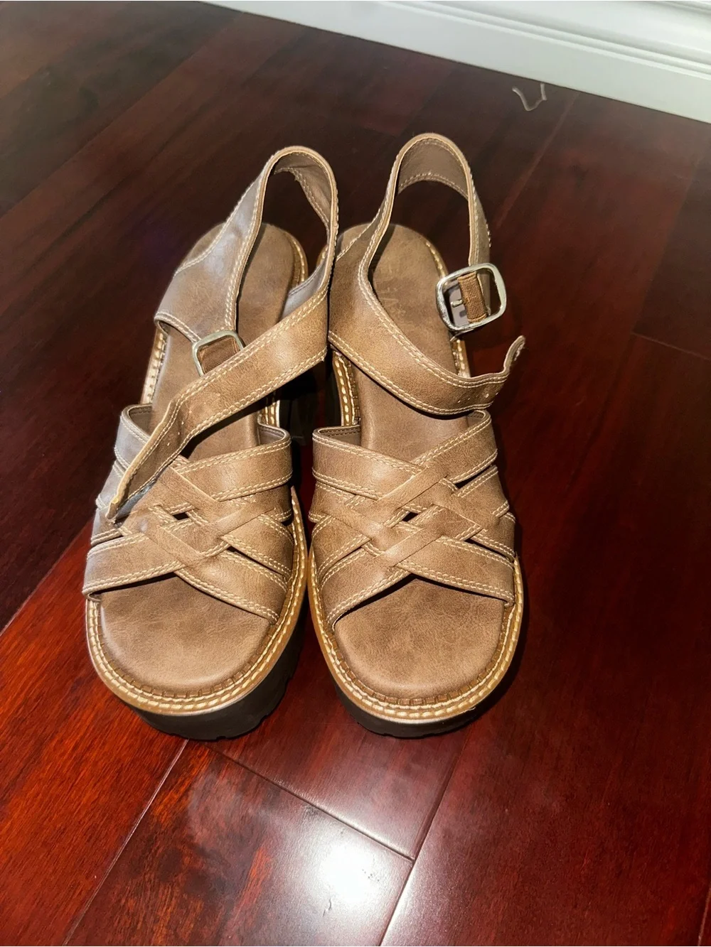 Dolls Kill Brown Leather-Look Platform Sandals